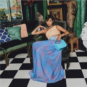 NEW STAUD ashlyn whirlpool one shoulder cut out maxi dress in multi - size 4